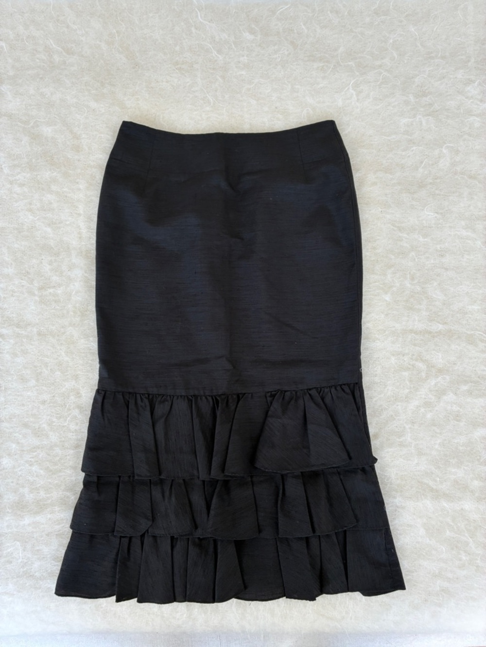 Vintage Spring 1999 Yohji Yamamoto Black Midi Skirt with Tiered Ruffles